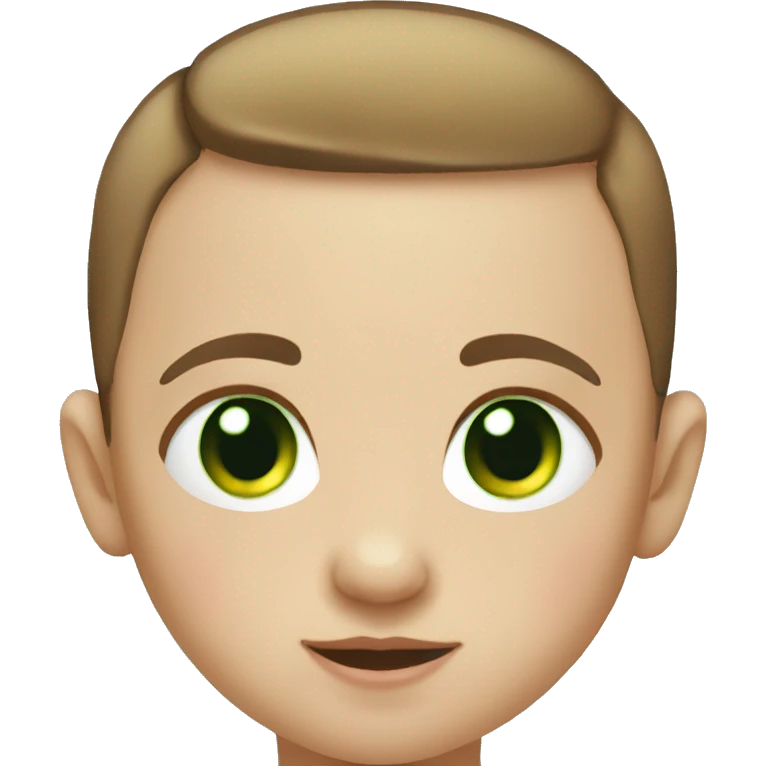 a young white baby with short brown hair (a buzzcut) and green eyes emoji