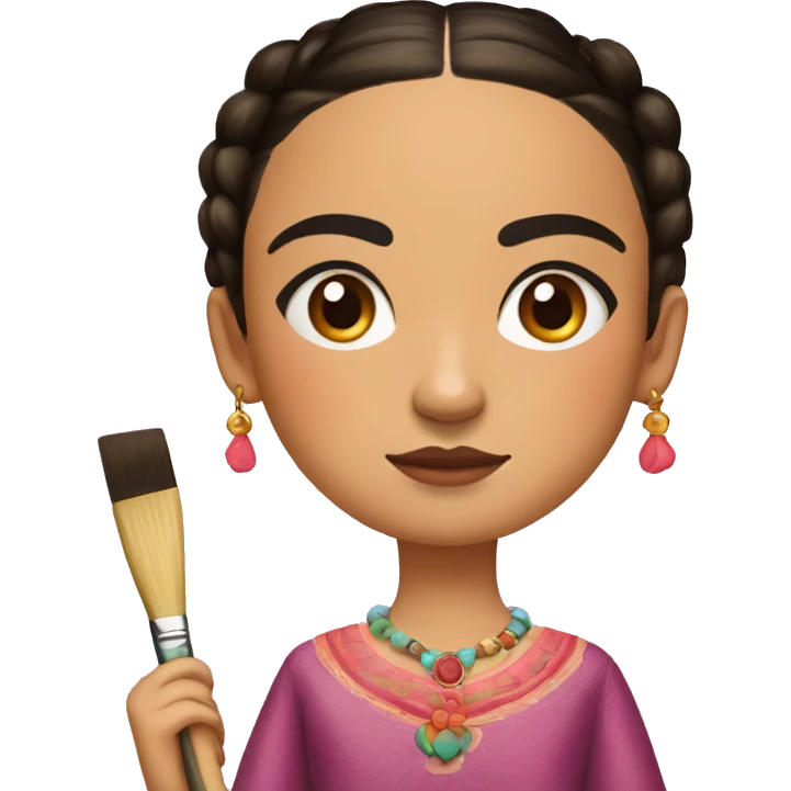 full body frida kahlo unibrow kid with paintbrush emoji
