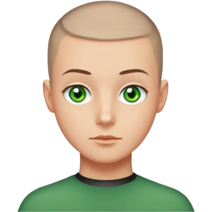 Buzz cut, green eyes emoji