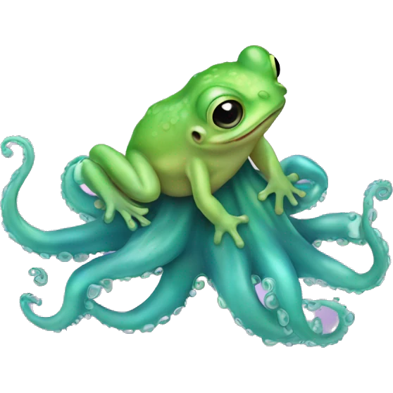 Baby frog riding iridescent octopus  emoji