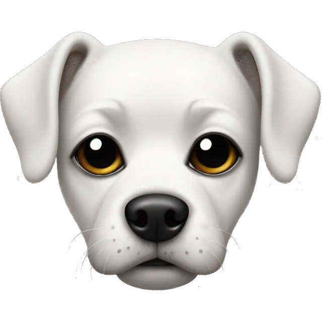 White Dog with black patches covering both eyes and pointyears emoji
