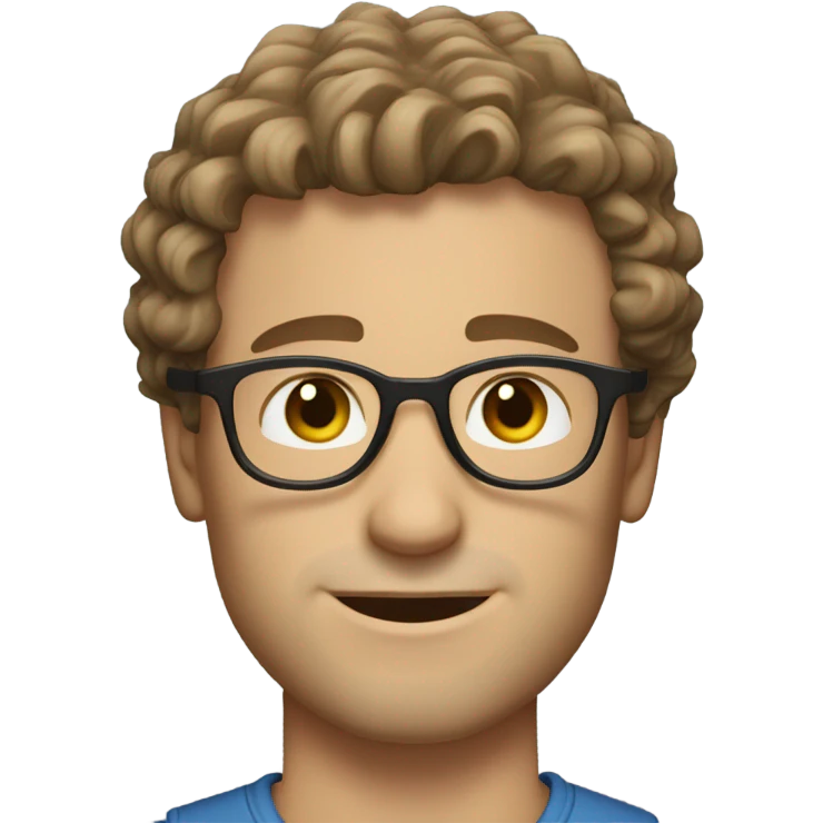 Caucasian male, shoulder length curly brown hair, brown glasses, stubble emoji