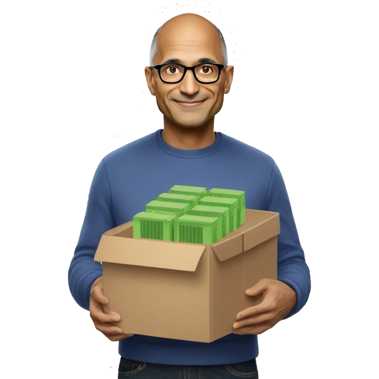 Satya Nadella holding a box of GPUs emoji