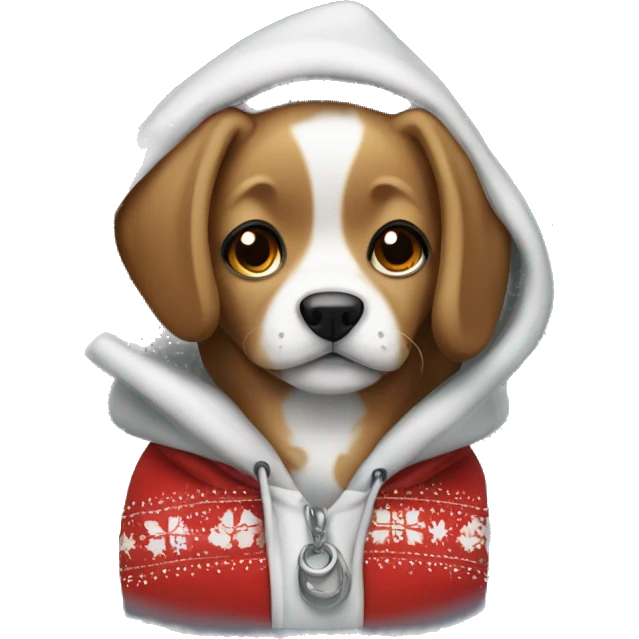 A cute dog wearring a christmas hoodie emoji