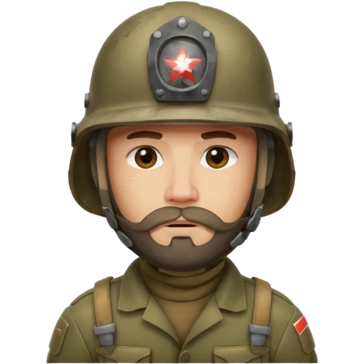 a very tired soldier in a helmet, helmet without insignia, with a beard emoji