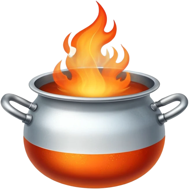 pot with boiling water and steam rising, with fire beneath the pot emoji
