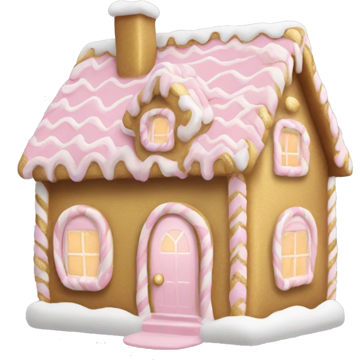light pink and gold and white gingerbread house emoji