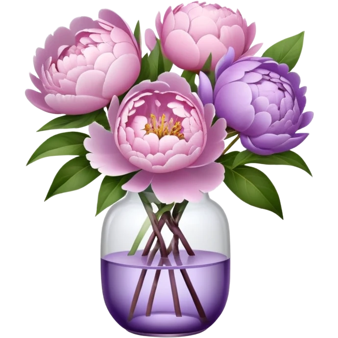 Peonies and lilacs in a clear vase  emoji