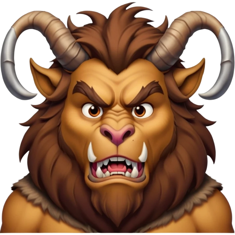 Beast from Beauty and the Beast with human mouth but angry expression, furrowed brow, still with horns and fur emoji