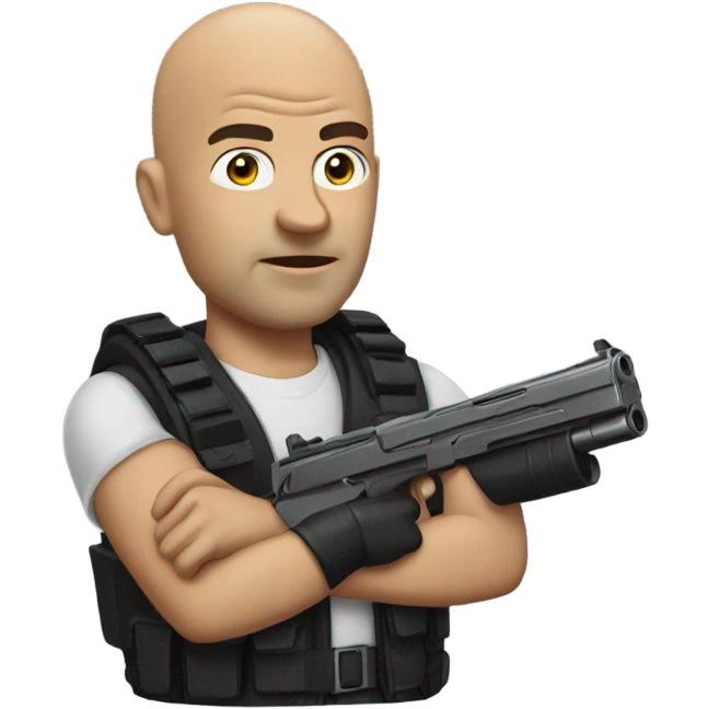bald guy with a gun emoji