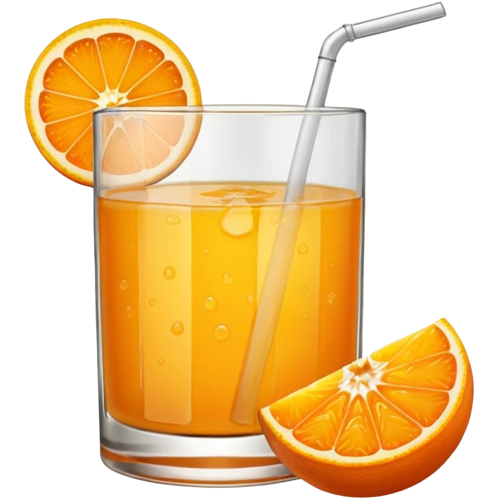 A glas of orange juice with a slice of orange next to it emoji
