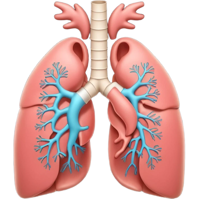 A 3D cartoon anatomical illustration of human lungs with trachea and bronchi, soft lighting, Memoji-style. emoji