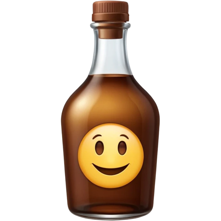 smooth curved bottle glass or plastic with closed cap, filled with thick deep brown syrup slightly translucent and glossy, no label or fruit, soft lighting, emoji scale emoji