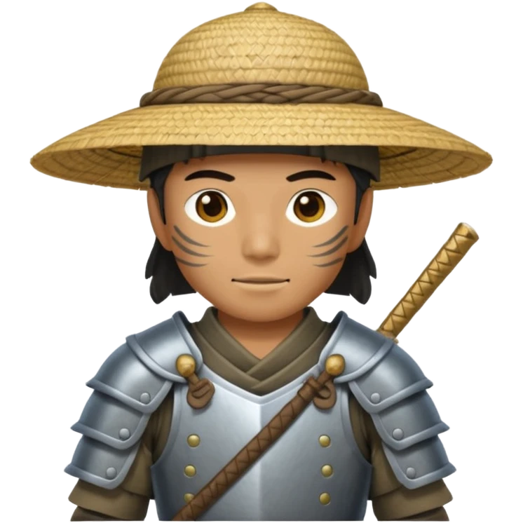Samurai with straw hat, Warrior in armor holding wide hat emoji