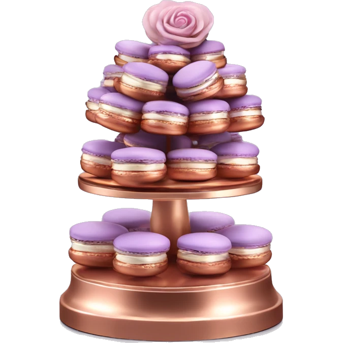 Realistic isolated rose gold layered stand with lavender and rose gold macaroons on the stand. emoji