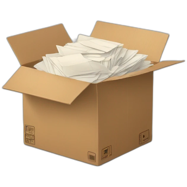 cardboard box filled with overflowing envelopes emoji