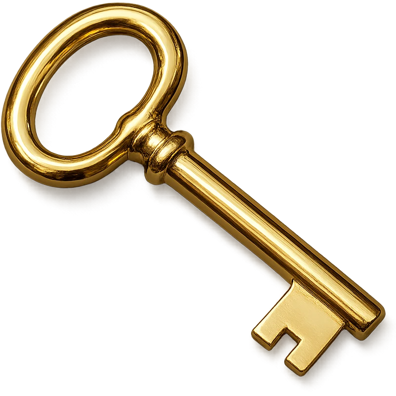 realistic golden key, photographic style, bright details and reflections, suitable for luxury presentations emoji