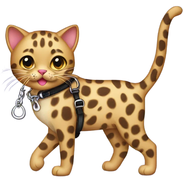 Leopard print cat on a leash emoji