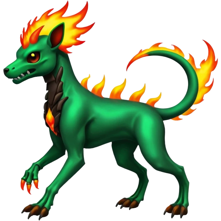 Badass neon-radioactive-green skeletal cool shiny Houndoom-Charmeleon-Fakémon-hybrid-creature (full body)  with flamey Mohawk  emoji