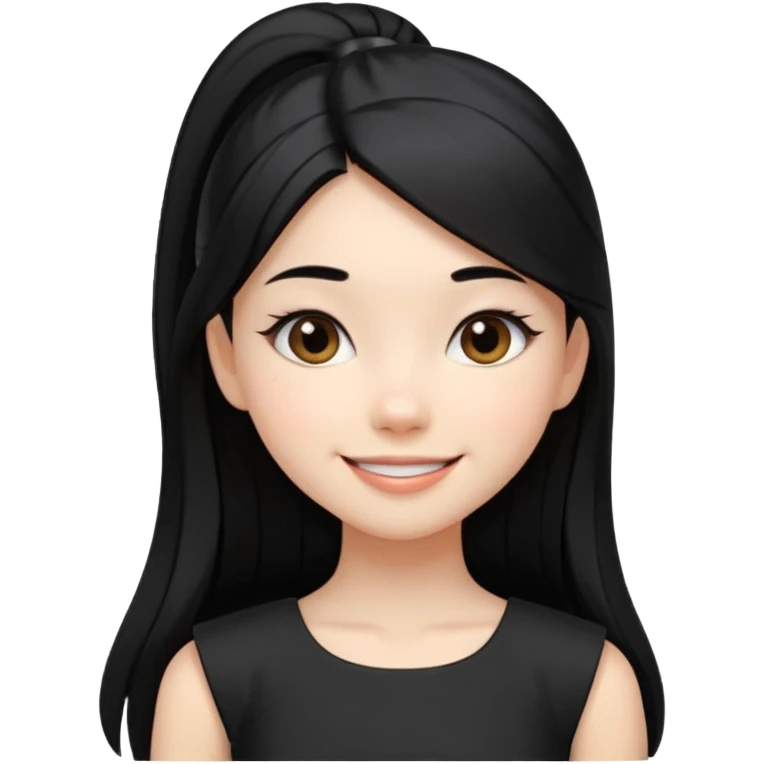 Juni – Cewe ramah  Kulit putih bersih, rambut hitam panjang sleek lurus, diikat half ponytail. Pakai peplum item .  tatapan percaya diri senyum. emoji