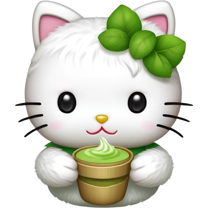 Сгенерируй эмодзи hello kitty которая держит в руках матчу  emoji