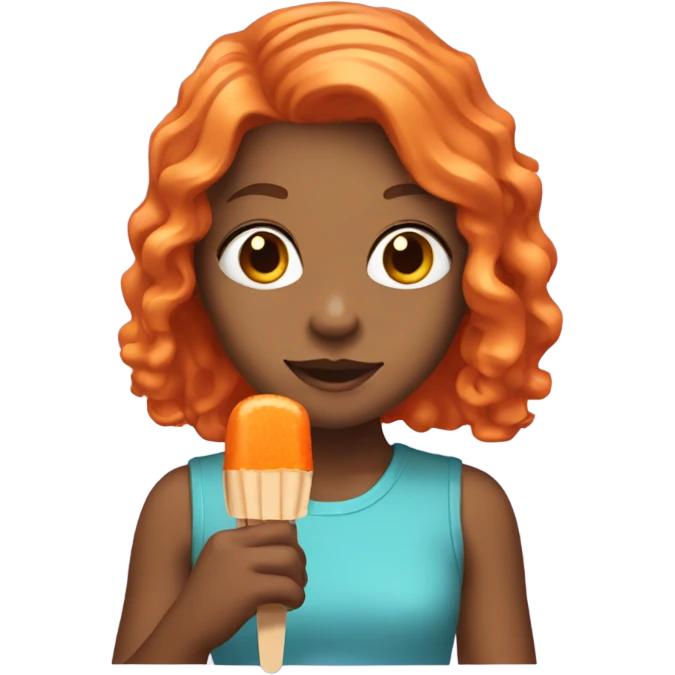 A girl with orange hair holding a purple popsicle  emoji