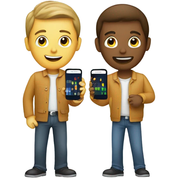 two friends showing charts on a smartphone  emoji