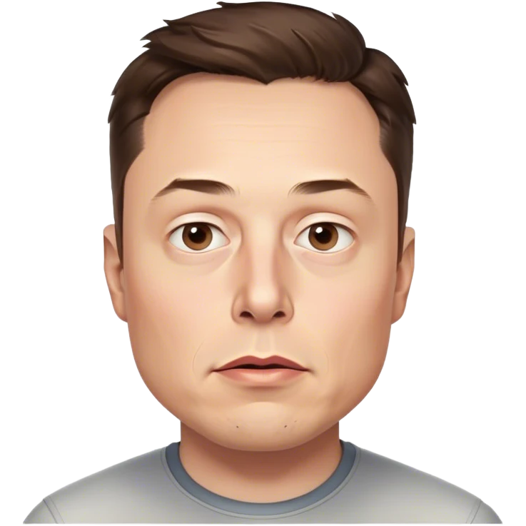  Elon Musk highly detailed, photorealistic no neck or body, slightly turned to the right, with a concerned expression. Skin texture, lighting, and facial details should be ultra-realistic, resembling a professional 3D render must look exactly like him. Transparent background.

 emoji