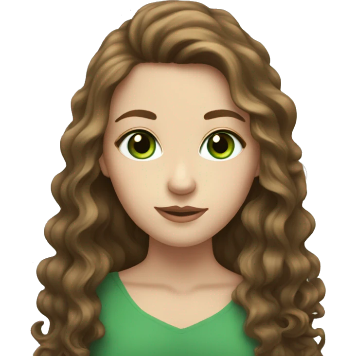 white girl with very long wavy brown hair with green eyes emoji