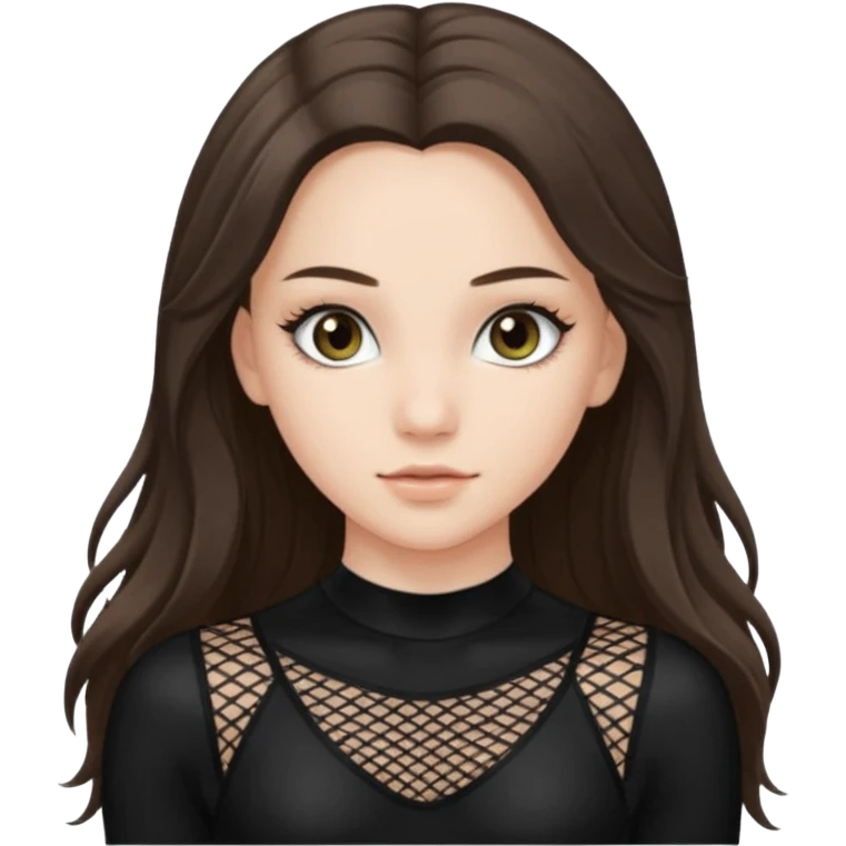 pretty white brunette teen long hair with hazel eyes in a black leotard and fishnets emoji