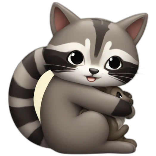 Cat hugging raccoon emoji