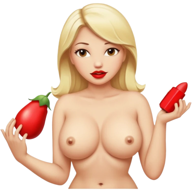 Blond lady.big boobs.red lipstick.naked. getting spanking on the bud emoji