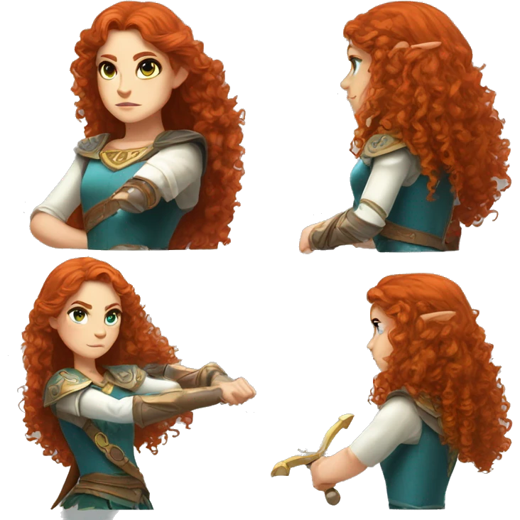 a white girl with long red curly hair and freckles, cosplaying Princess Zelda posing and ready for a fight emoji