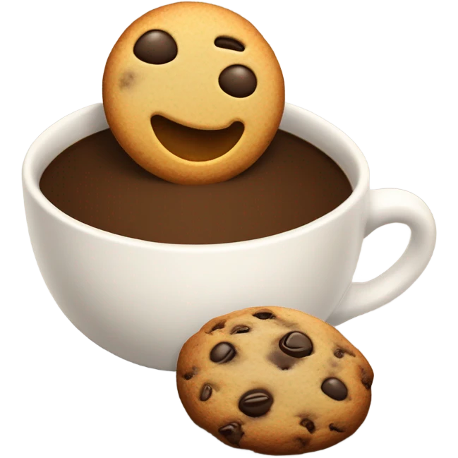 Cup of coffee in true love with a cookie chips emoji