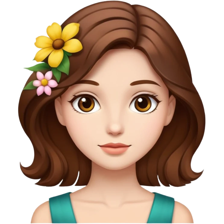 elegant girl with brown hair with flower emoji