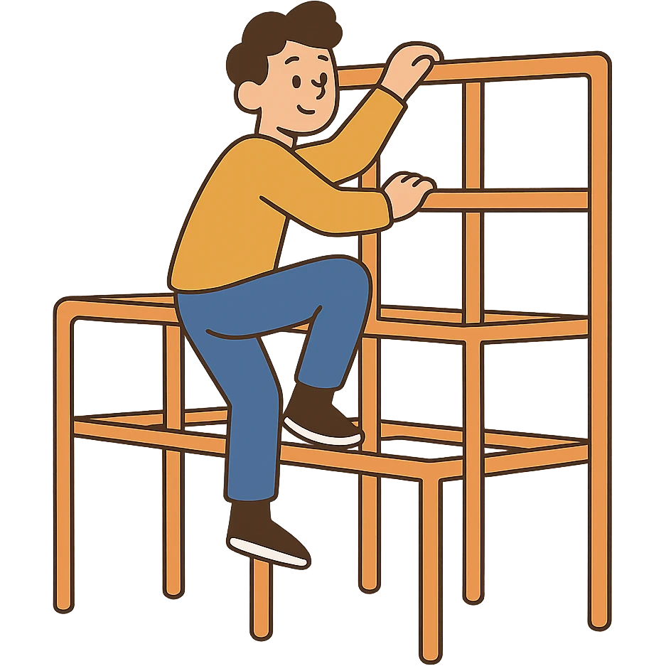 flat toon style person climbing on a jungle gym emoji