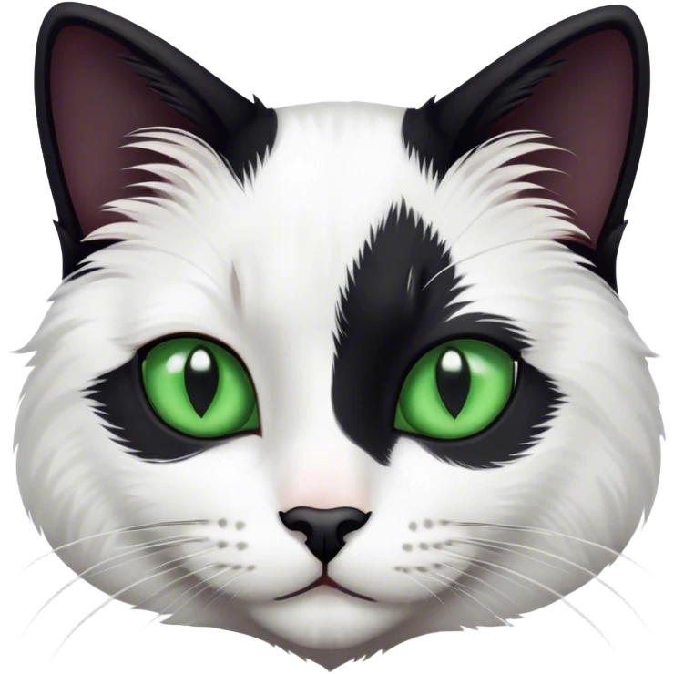 Black and white cat green eyes emoji