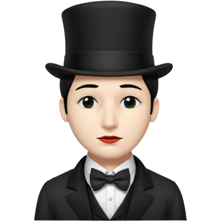 A man with snow white skin, a black half mask with an eye hole, a black top hat, a black vest with a black tie tucked underneath, and a white collared shirt. Closed eyes. emoji