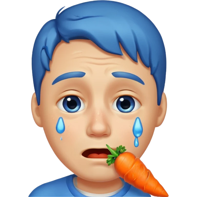 Man crying eating carrot. make tears blue color emoji