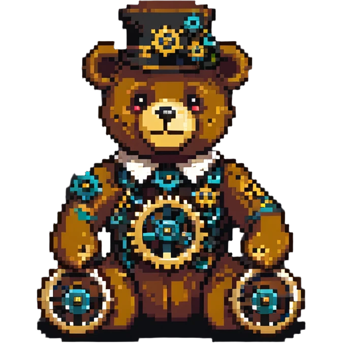 Steampunk Freddy bear with brass and gears emoji