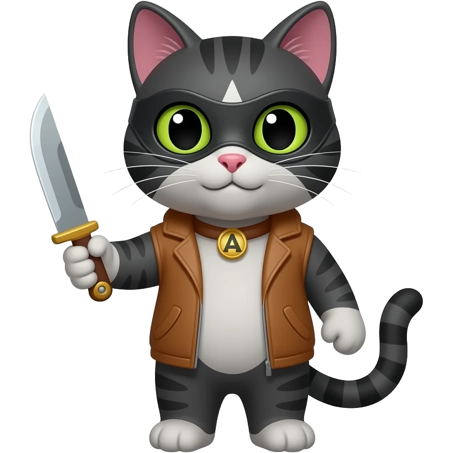 masked cat holding a toy knife emoji
