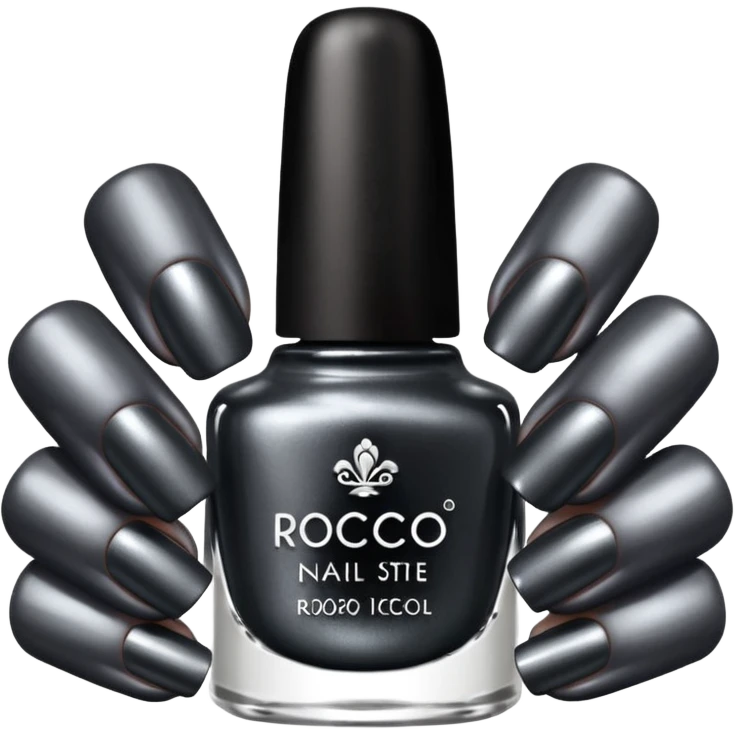 Dark grey metallic rococo style nail polish    emoji
