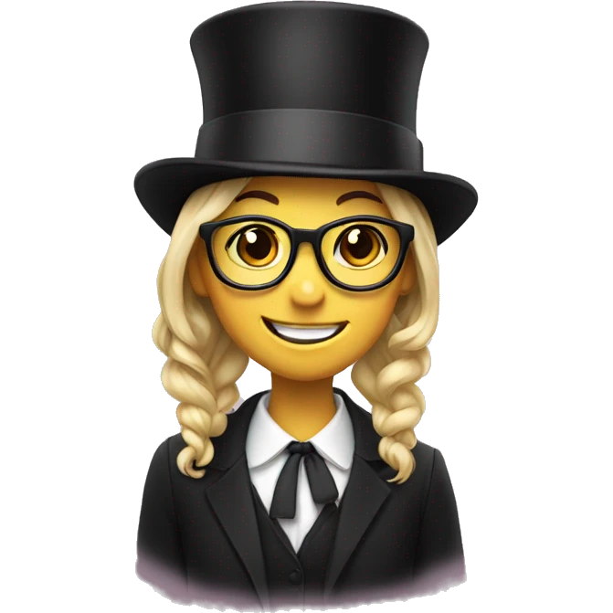 happy girl with glasses in top hat emoji