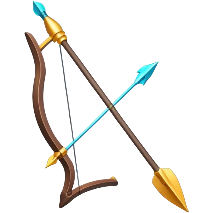 Clash of Clans aesthetic: Cinematic Playful Pixel 3D isometric  Bow & Arrow Emoji, rendered in a 3D vector-style similar to standard emojis with minimal shading and bold, simplified shapes. A compact, distinct form with signature details, softly glowing with a pixelated adventure charm. Simplified yet unmistakably iconic, highly detailed and consistent, glowing with a soft radiance and high shine. Stylized with a touch of classic pixel-art charm and a soft glowing outline, capturing the essence of a beloved gaming relic with a friendly, playful manner! emoji