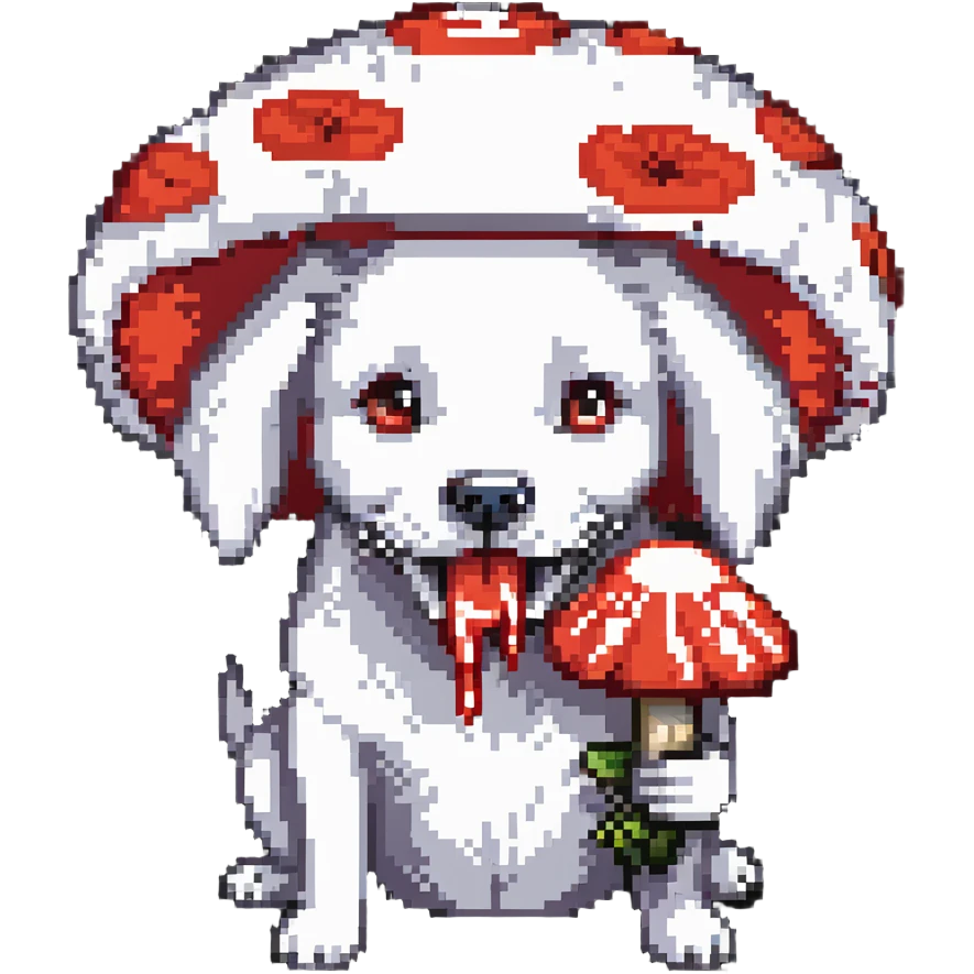 dog eating a red and white mushroom emoji