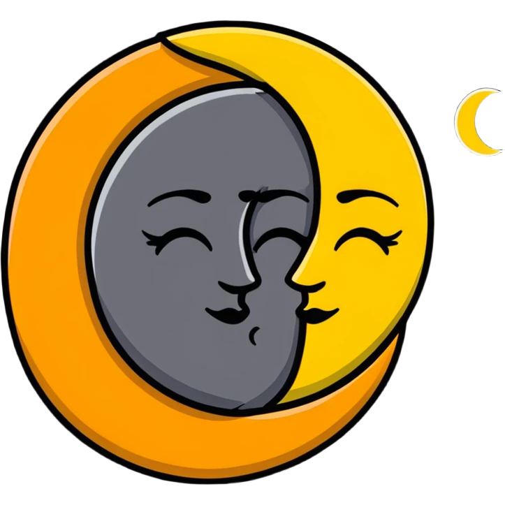 sun and moon cuddling tenderly, loving celestial bodies emoji