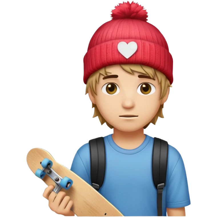 Skater Boi Boyfriend Emoji beanie, messy hair, bandaid, skateboard, chill eyes, emoji