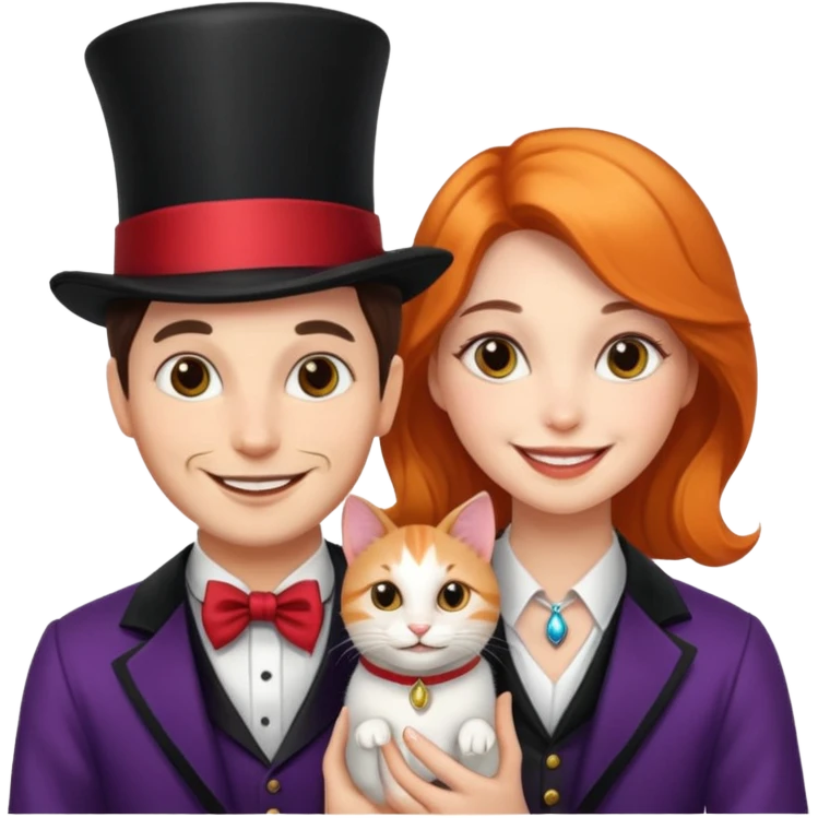 magician couple and their pet cat emoji