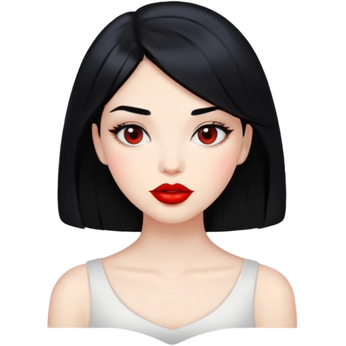 فتاة تضع احمر شفاة احمر وشعرها اسود  emoji