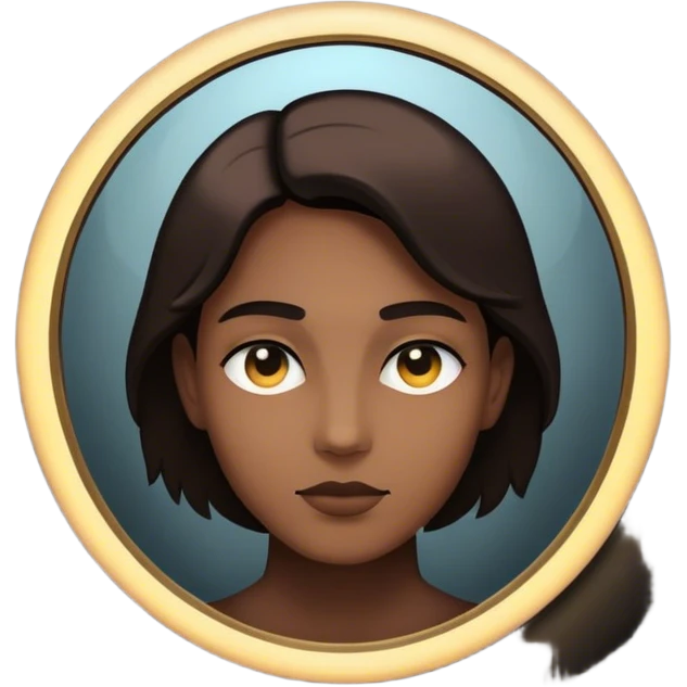 Un espejo con un brillo hipnótico en el centro de un espacio oscuro y una persona en silueta emoji